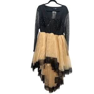 NEW XPLUSWEAR women's v neck long sleeve dress - plus in black gold